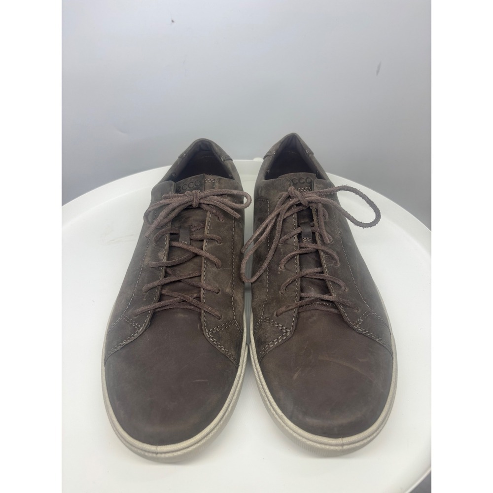 ECCO Gary Mens Dark Brown Taupe Leather Nubuck‎ Sneakers Low Top Lace Up Size 46